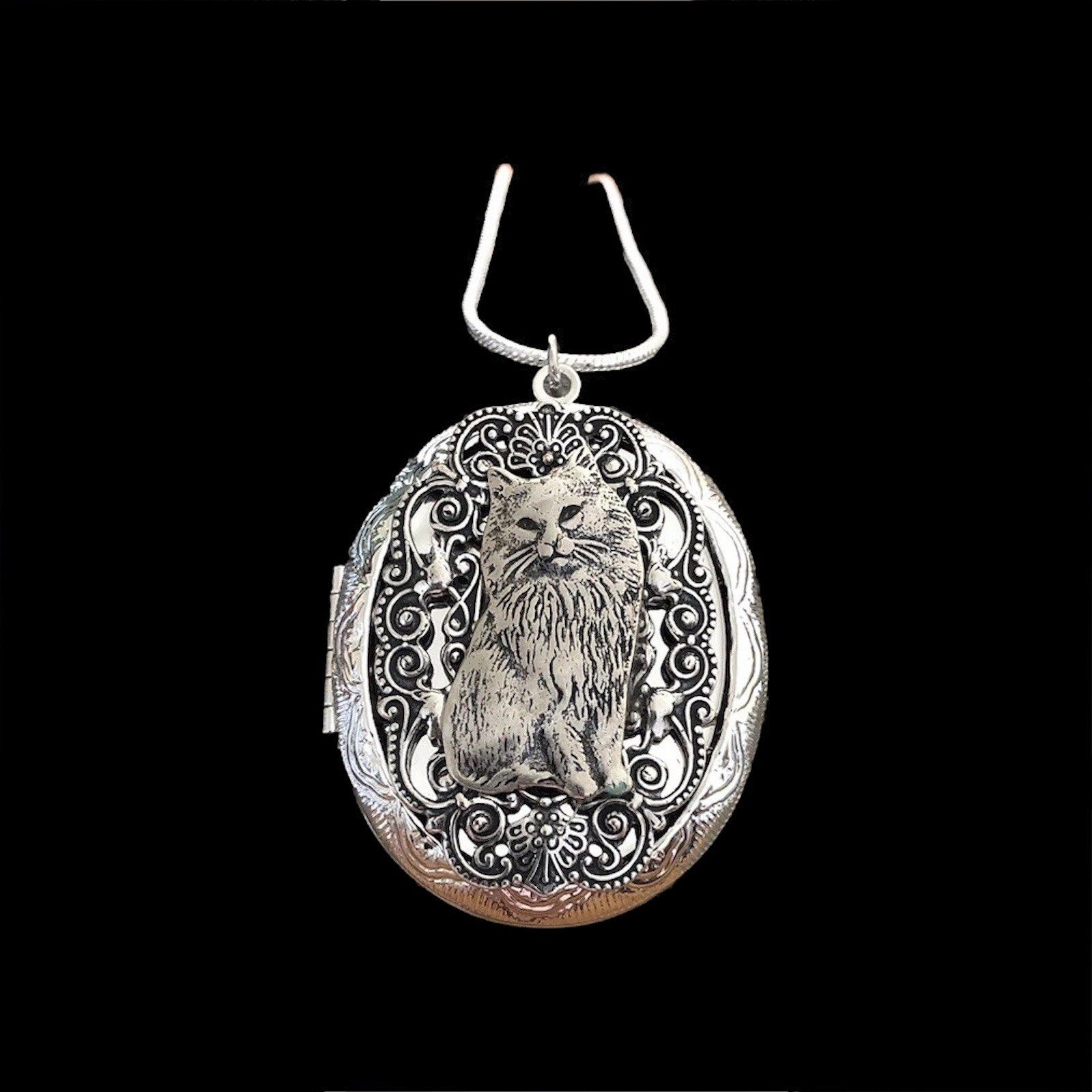 Cat Locket Necklace, Photo Memorial Ashes Pendant, 925 Sterling Silver Chain