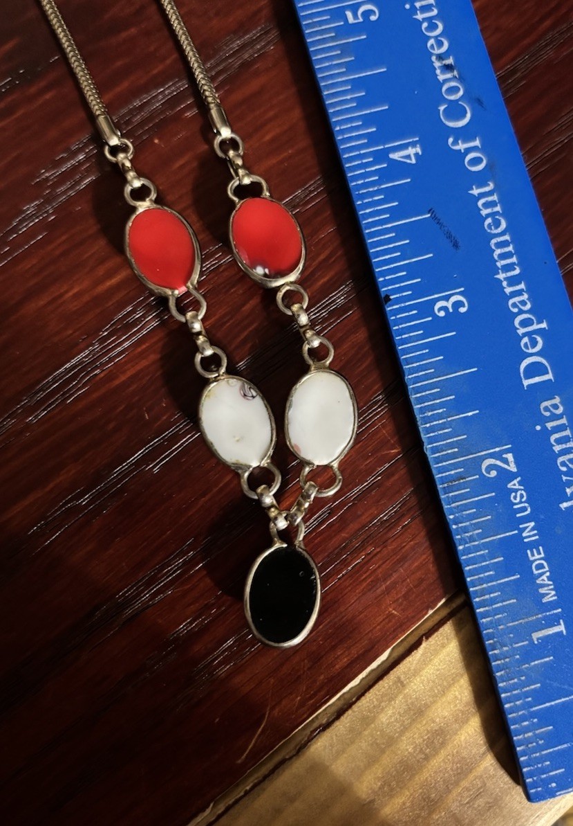 Vintage gold tone millefiore glass cabochon link necklace