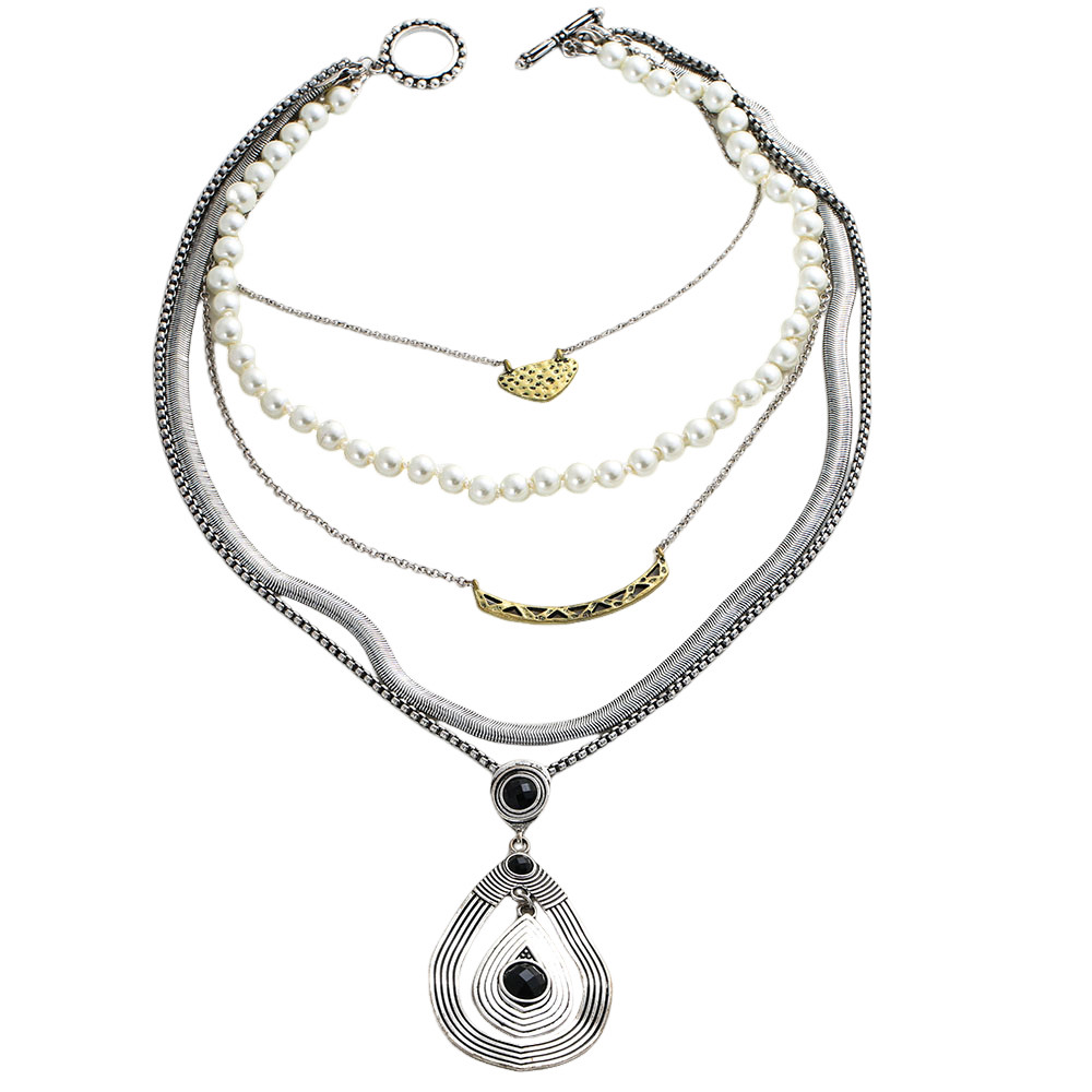 Boho Multi-strand Necklace Vintage Pearl Teardrop Pendant Jewelry For Women
