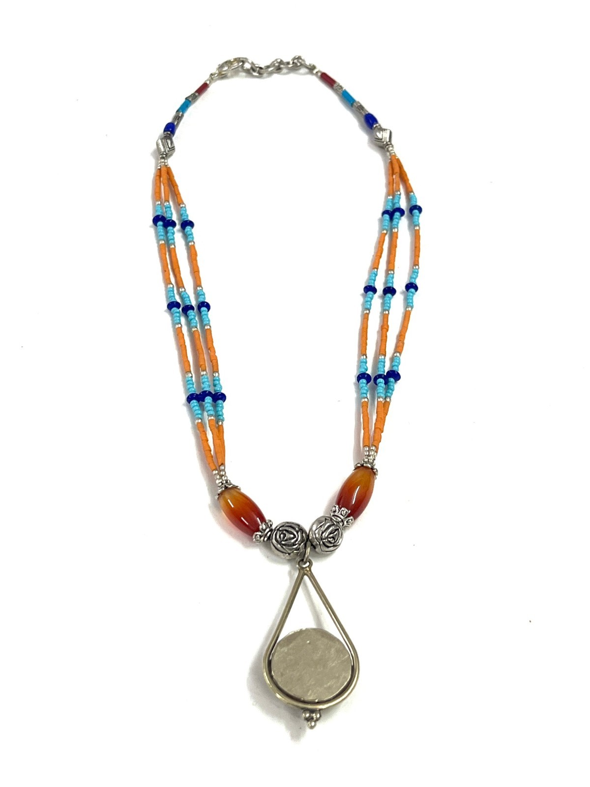 Nepalese Coral Carnelian Gemstone Tibetan Boho Necklace Jewelry, 17 inch Adjus