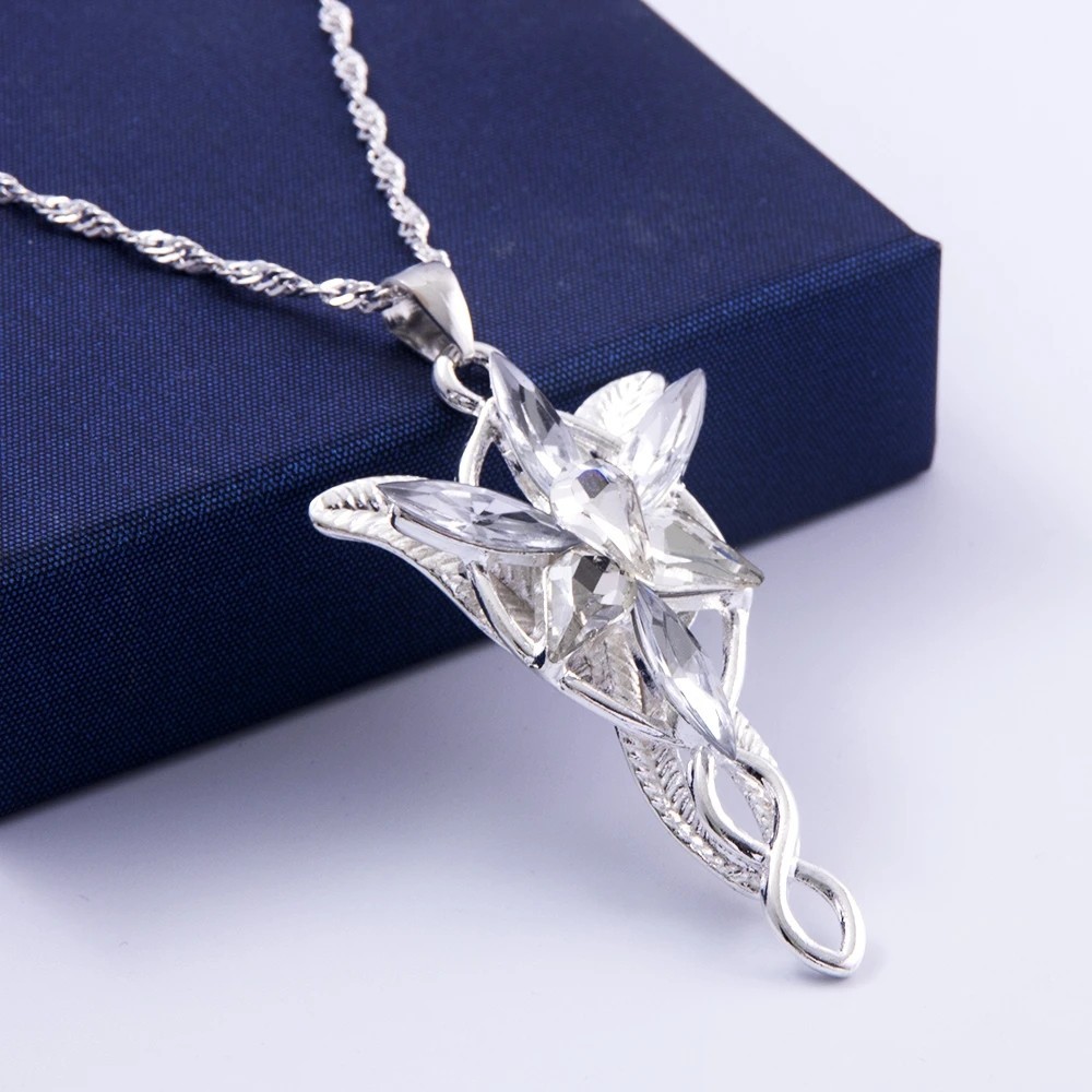 New Lord of The Rings Arwen’s Necklace Evenstar Pendant Crystal Silver Chain