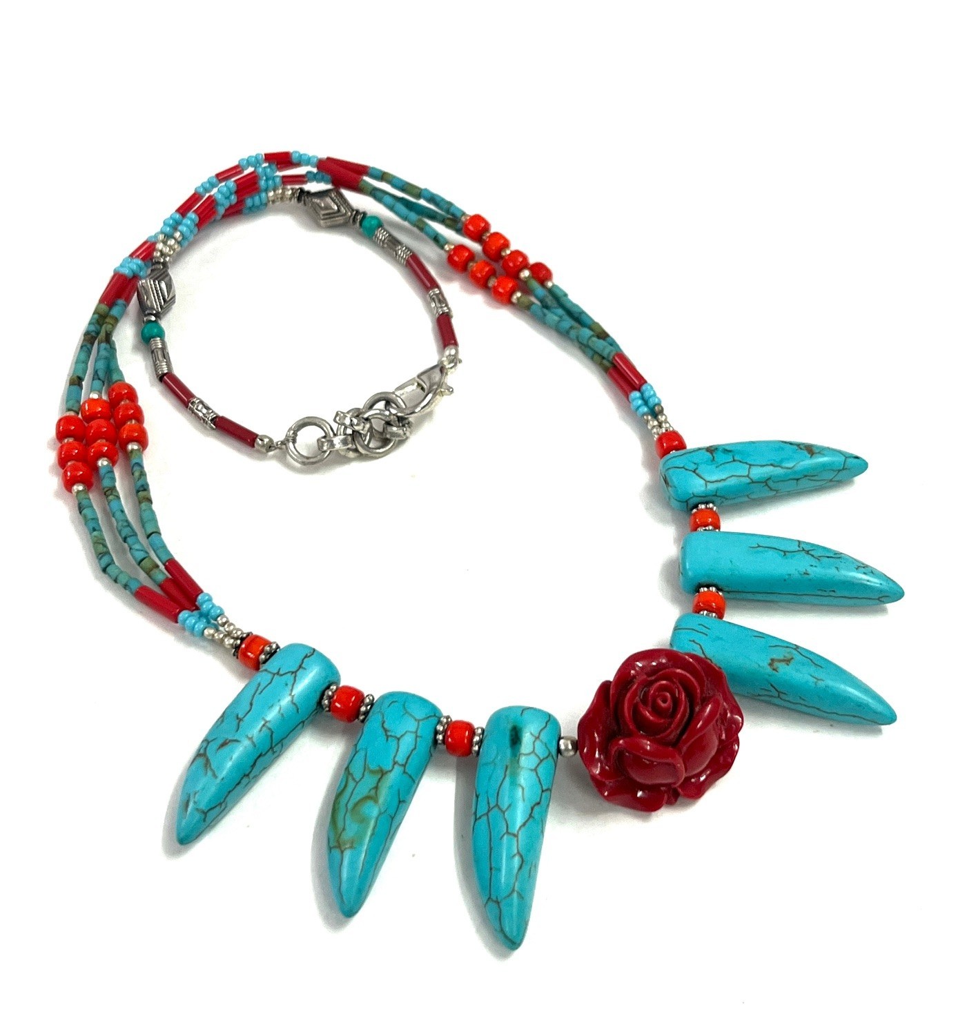 Coral Turquoise Gemstone Tibetan Tradional Necklace Jewelry, 18 inch Adju
