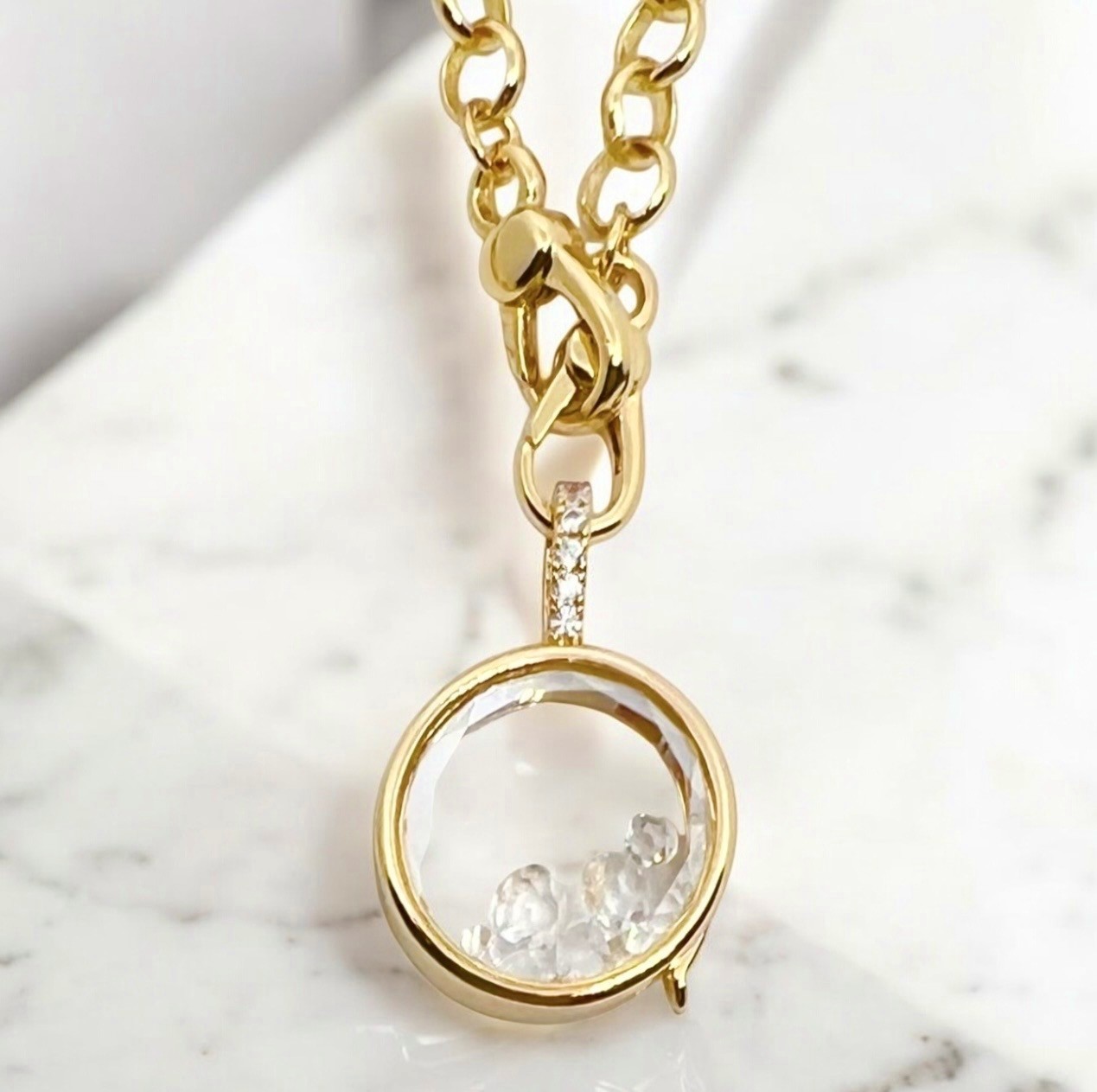 Glass Opening Charm Locket 18ct Gold Filled 46cm Chain Heart or Round Options
