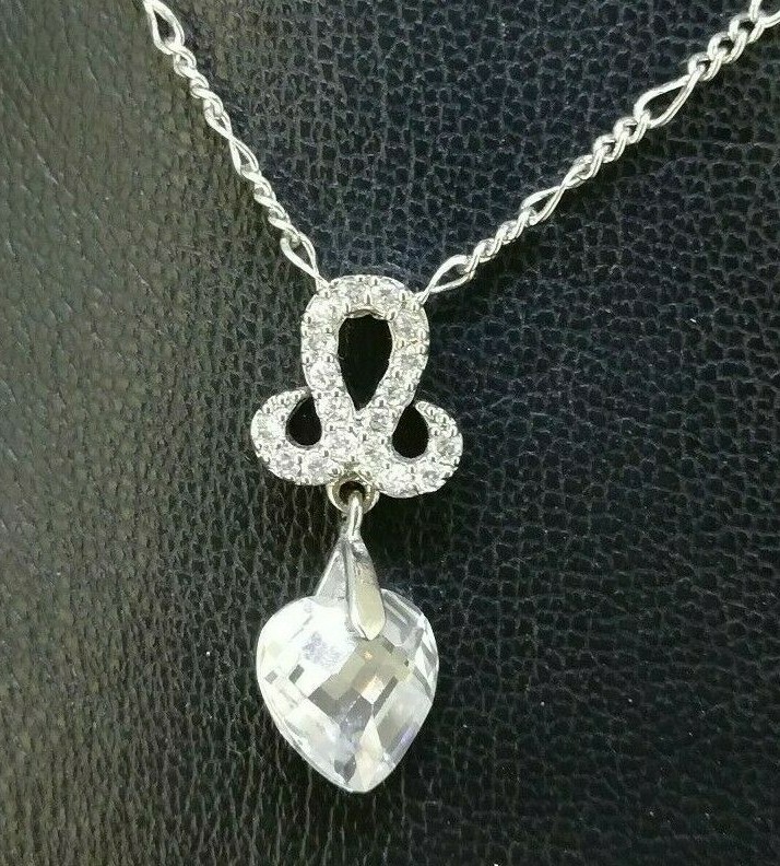 Elegant 925 Sterling Silver SF Heart CZ Pendant Necklace Gift Woman N-A857