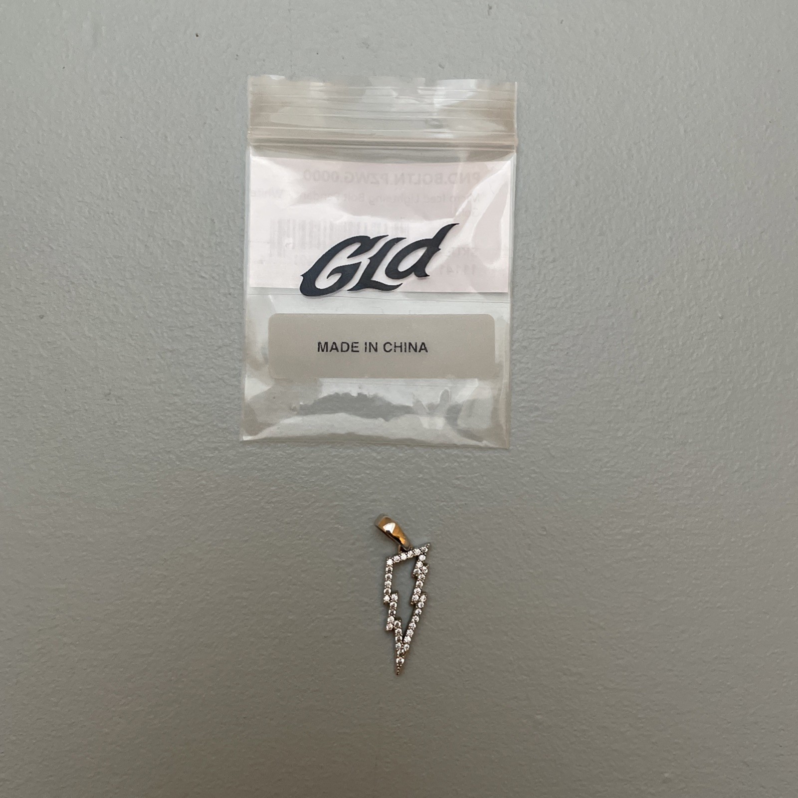 GLD Unisex Micro Iced Lightning Bolt Pendant 14K White Gold Plated/CZ Stones