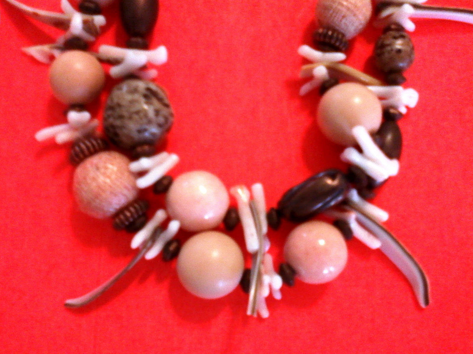 Vtg Ethnic Wood Bead Necklace Two Strand Multicolor Peach Bronze Brown By Paula