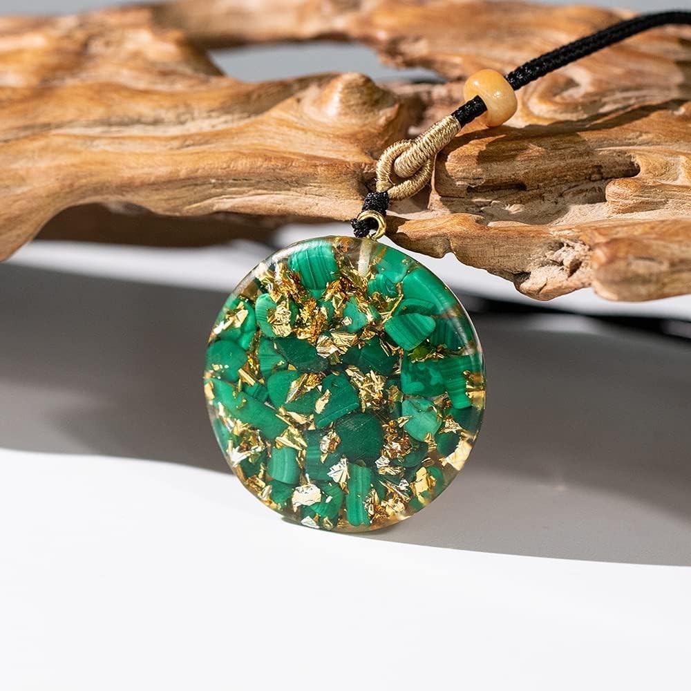 Healing Orgonite Necklace with Malachite & Flower of Life – Adjustable Cord