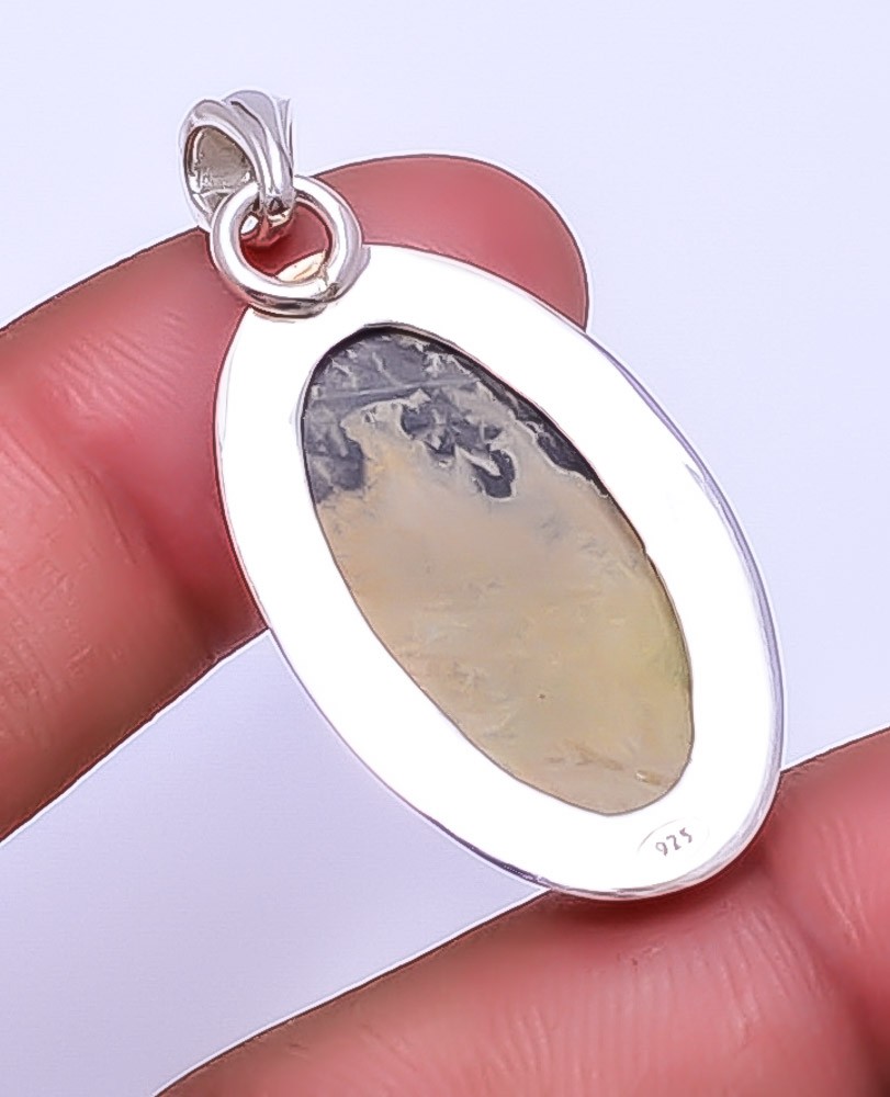 Honey Dendritic Opal – Mexico Gemstone 925 Sterling Silver Pendant 1.83″ P40