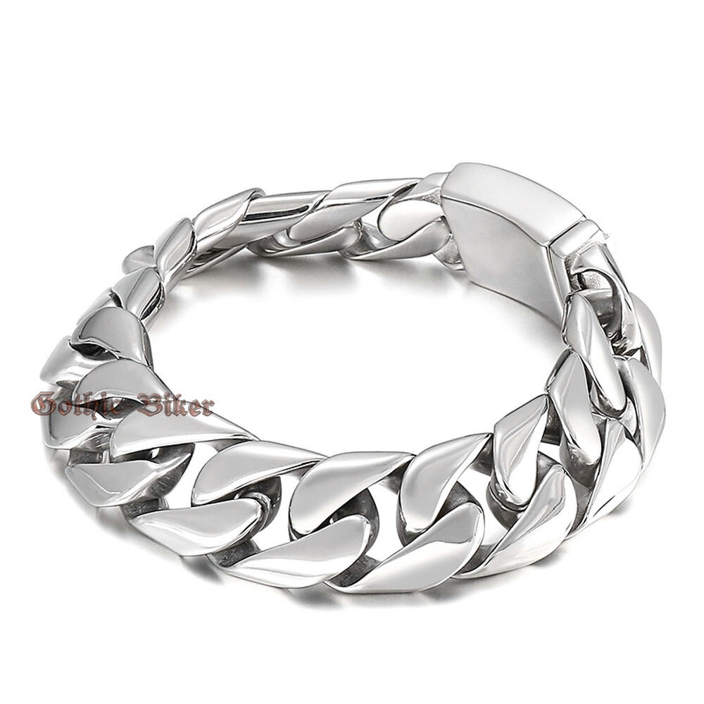Heavy Stainless Steel Curb Cuban Chain Mens Necklace Bracelet Polish 17mm 18-30″