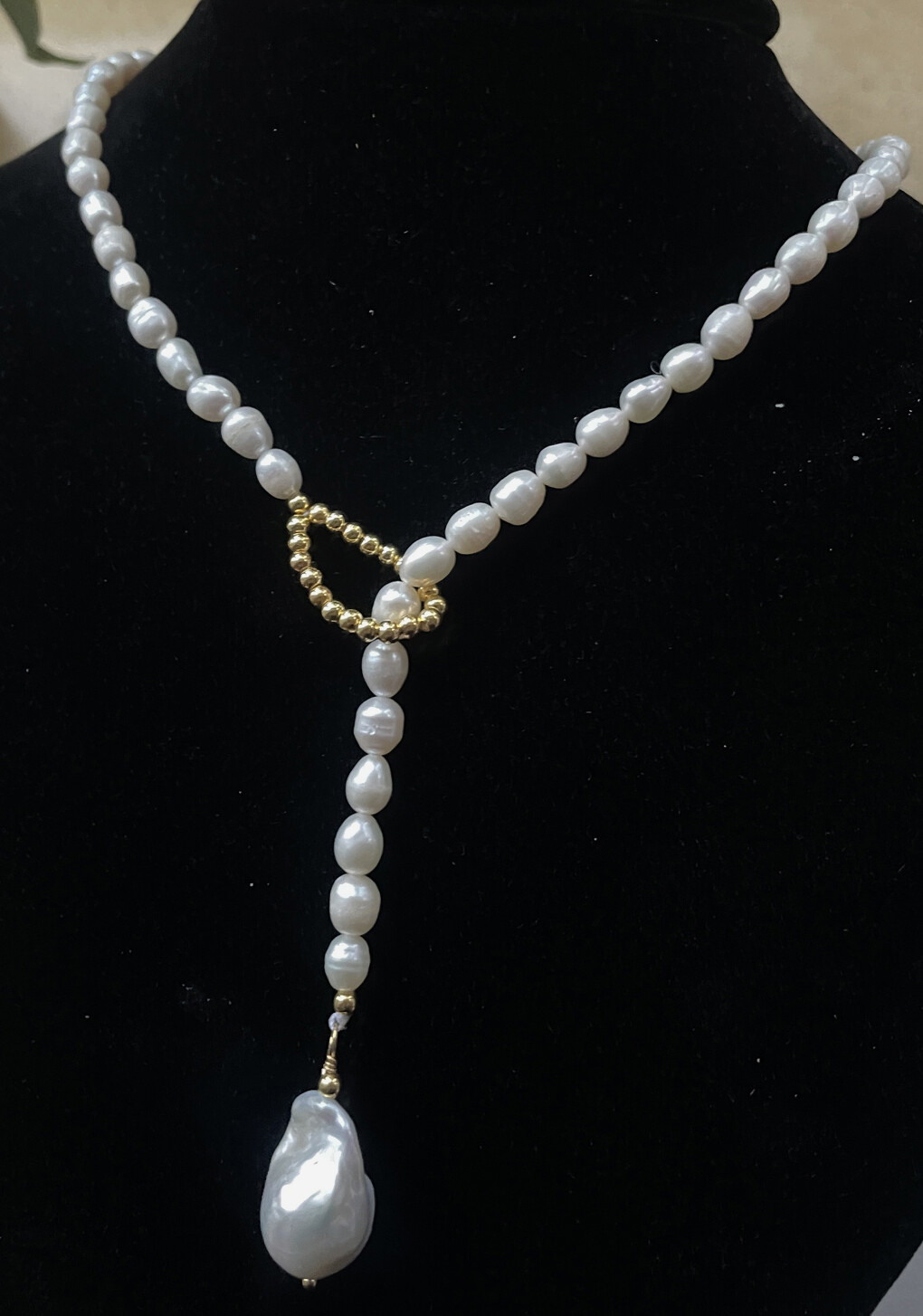 5-6mm Rice /13x18mm White Baroque Pearl Beads Pendant Collarbone Necklace 14-36″