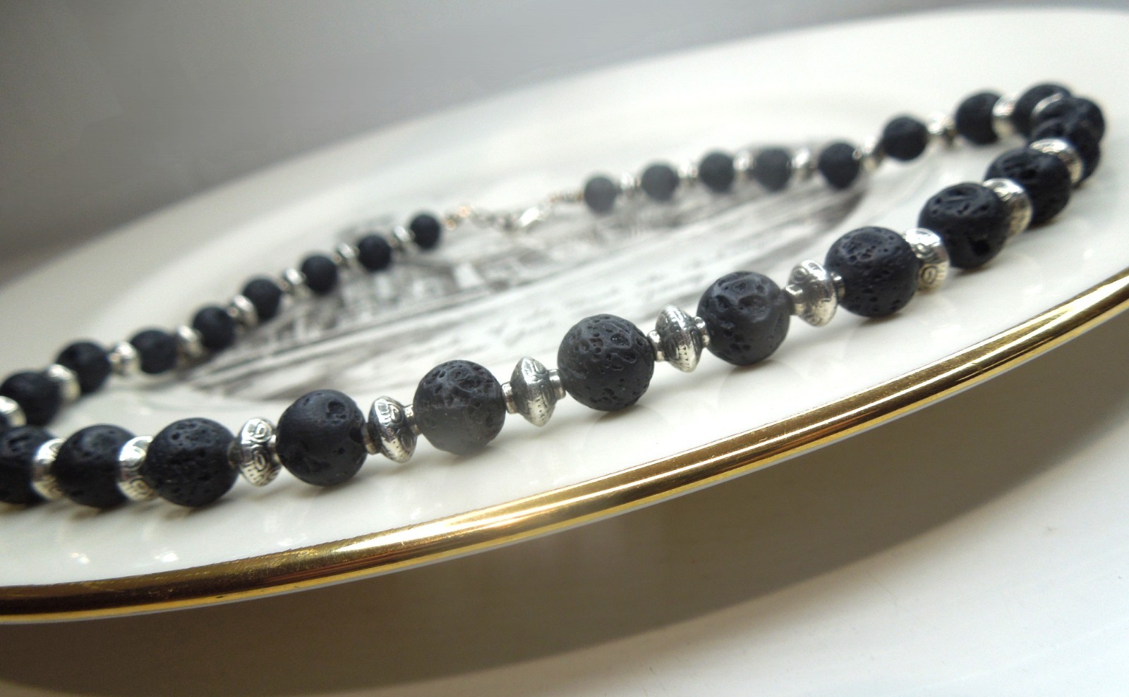 Lava Rock Bead Necklace Silver-finish Accent Handmade Stylish Choker