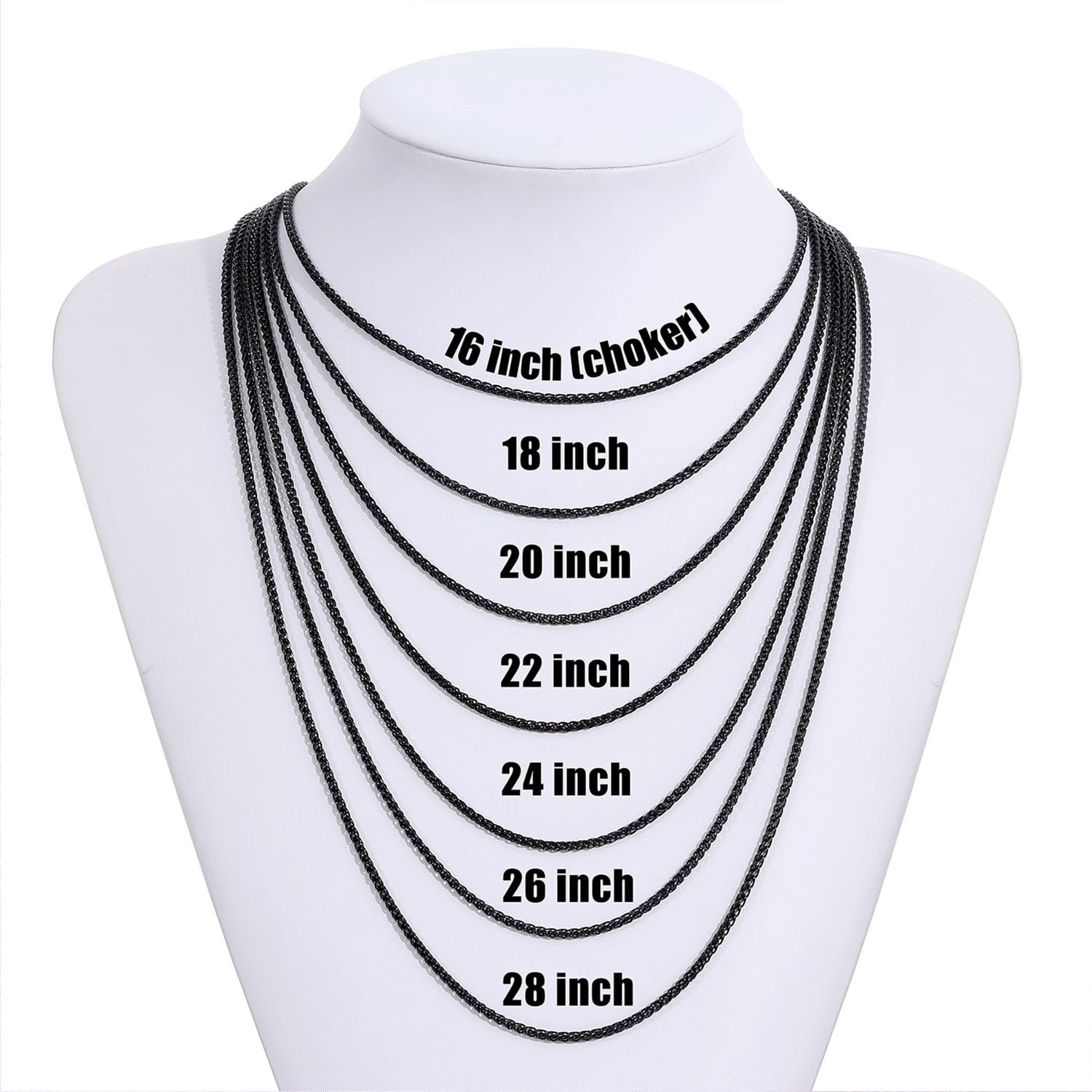 Black Wheat Chains for Men and Women, 2.5mm Stainless Steel Necklace Chains, …