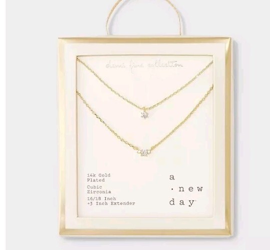 14k Gold Plated Triple Cubic Zirconia Layered Necklace -A New Day Gold