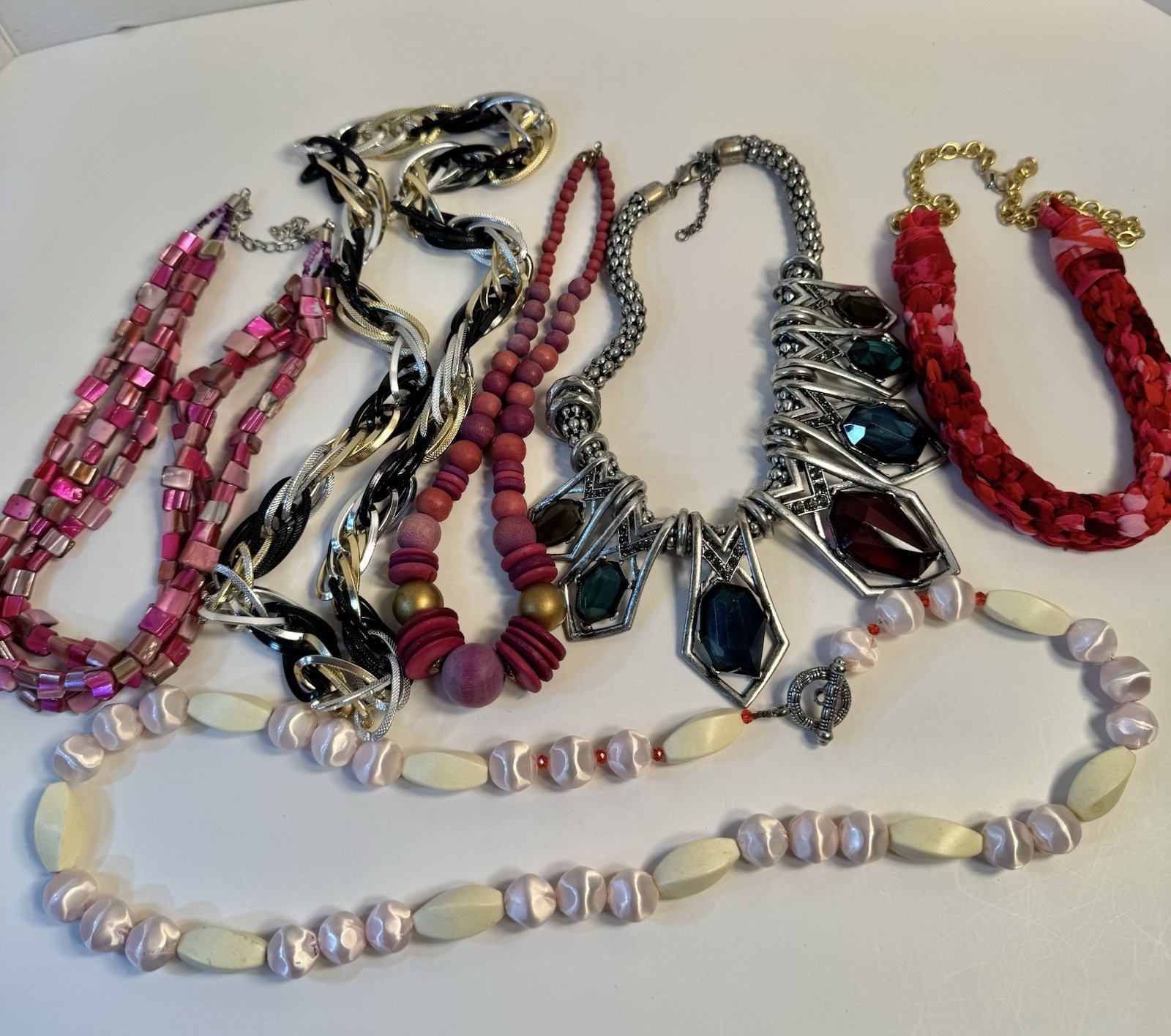 Statement Necklaces Various Colors and Styles All Wearable some Vintage Lot Of 6