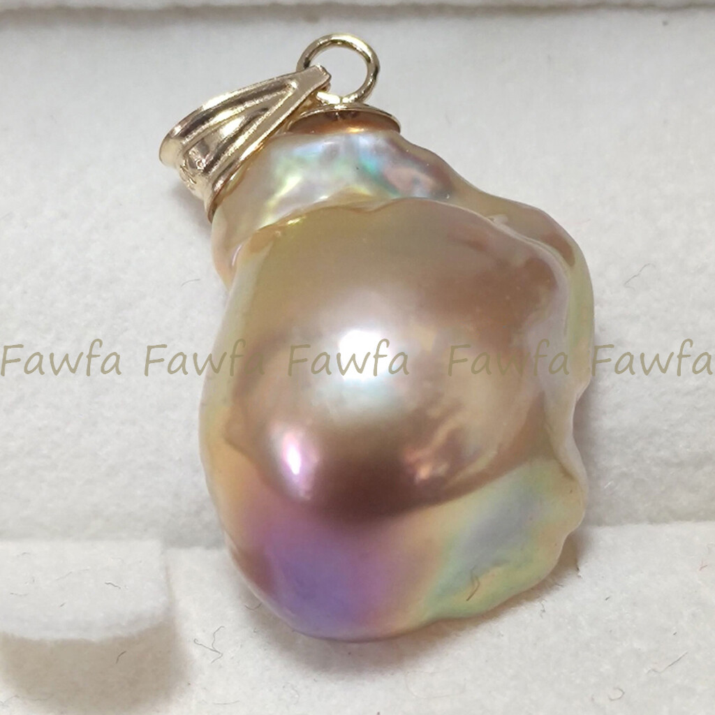 Huge 15-25mm Real Natural Multicolor South Sea Baroque Pearl Pendant 14K Gold