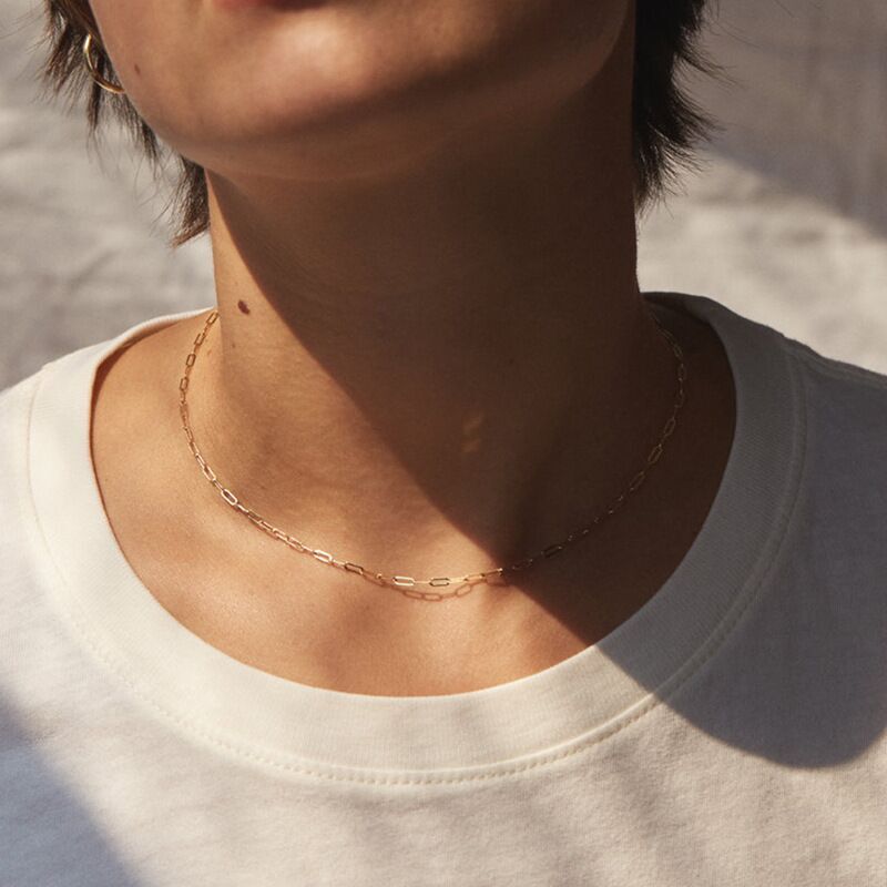 INS Women 14k gold plated stainless steel rolo link Paper Clip chain Necklace