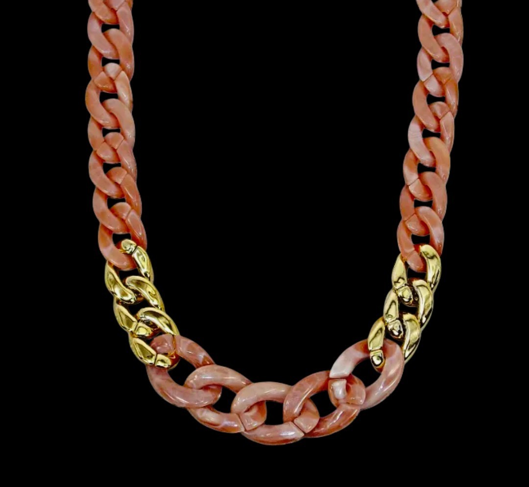 Pink and Gold Link Necklace with with large pink links and shiny gold links New
