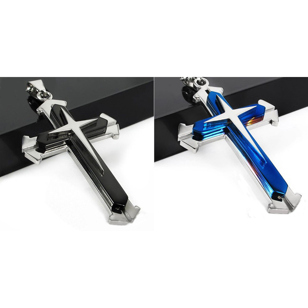 New Unisex’s Men’s Women Silver Blue Stainless Steel Cross Pendant Necklace Gift