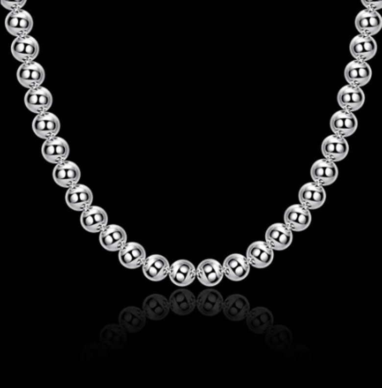 Women’s 925 Sterling Silver 10mm Hollow Balls Beads 20″ Chain Necklace