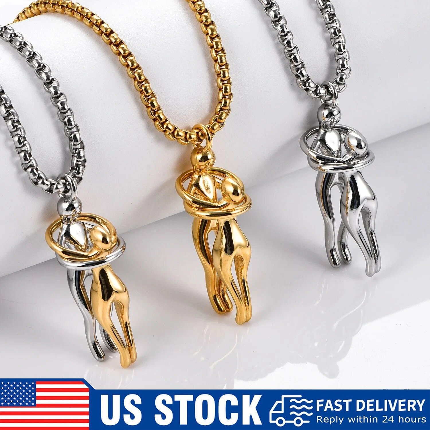 Affectionate Hug Couples Necklace Valentine’s Day Embrace Chain Unisex Jewelry