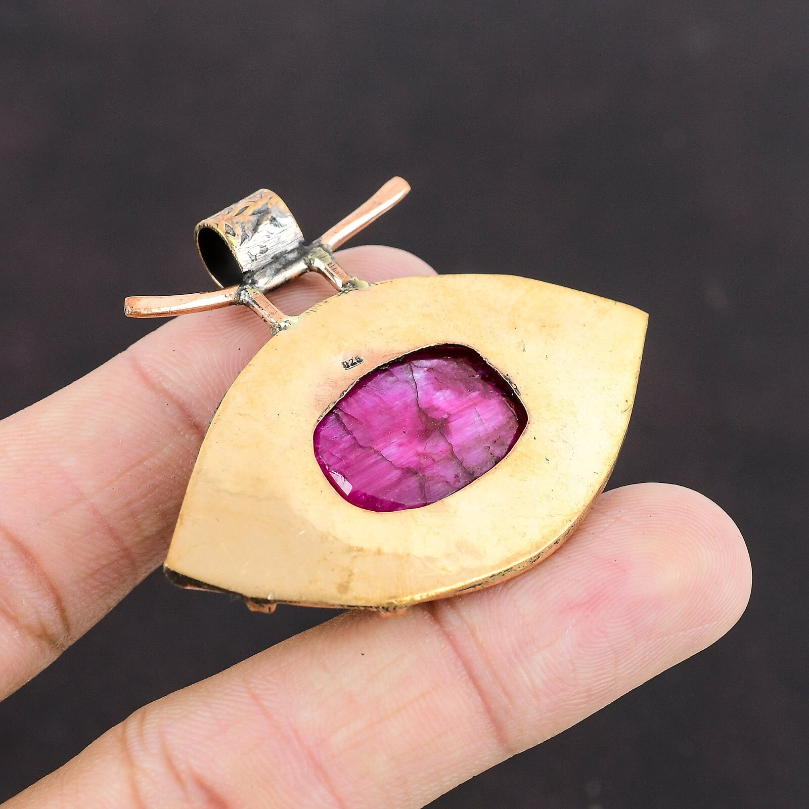 Valentines Deal Copper Oval Natural Kashmir Rubi Daughter Unique Pendant Jewelry