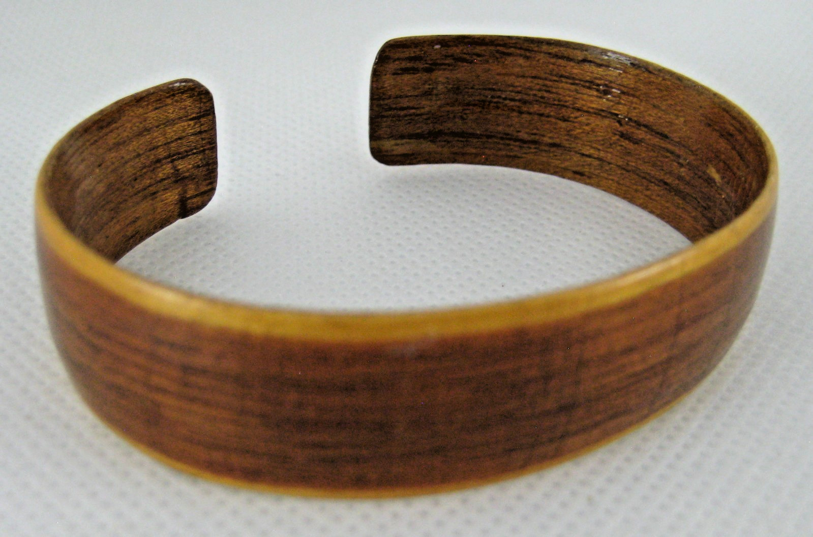 Wood Cuff Bracelet Golden and Dark Brown Woodgrain Bands Lightweight Vintage