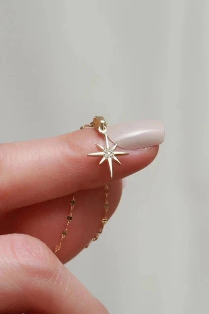 Simulated 1Ct Round Cu Fancyt North Star Pendant 14K Yellow Gold Plated