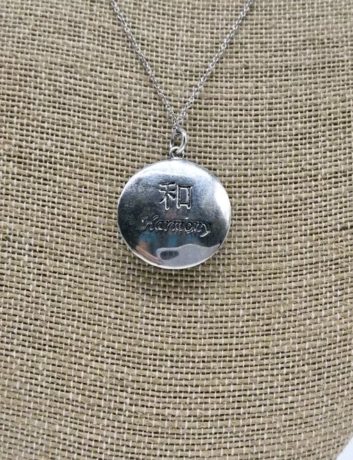 Sterling Silver Pendant Necklace 925 MARCASITE Dyed Jade HARMONY reversible 18″