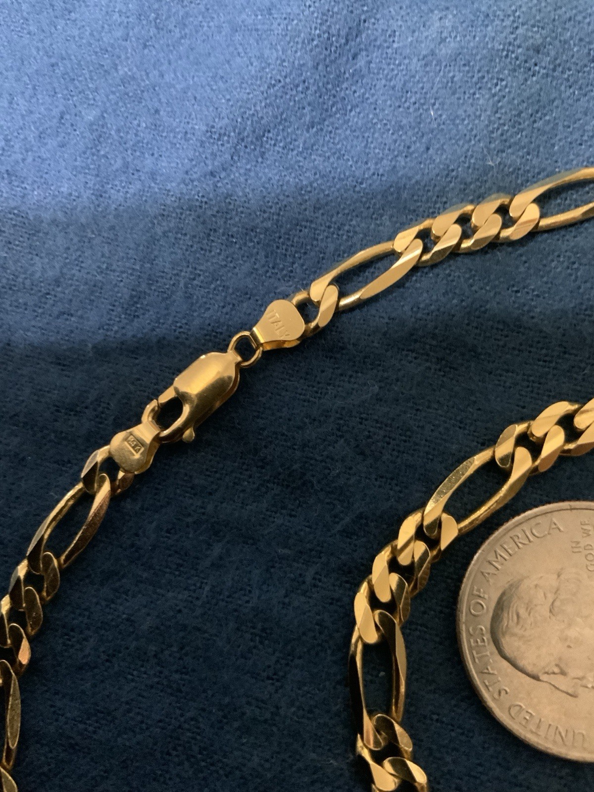 14K Solid yellowGold, Figaro Link Chain 22” Inches 5.7mm And 27.2 Grams
