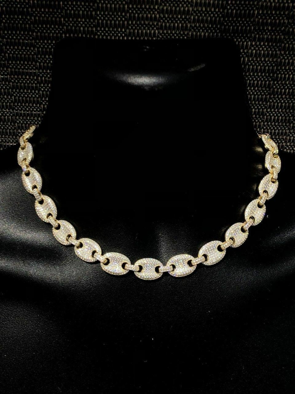 14k Gold Plated Over Solid 925 Sterling Silver Puffed Mariner Choker Chain CZ