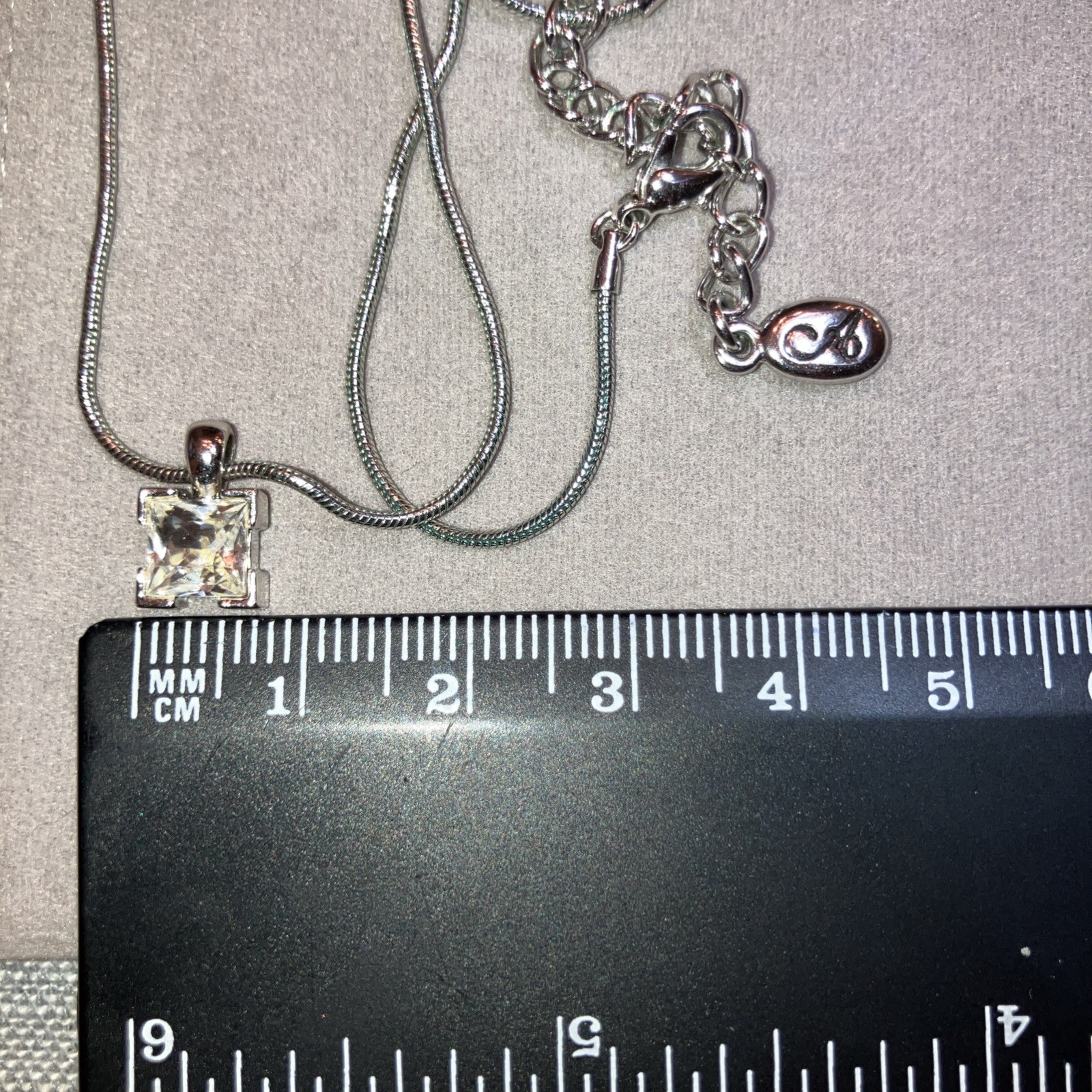 Annaleece Solitaire Pendant Crystal Square Silver Tone 18” Chain