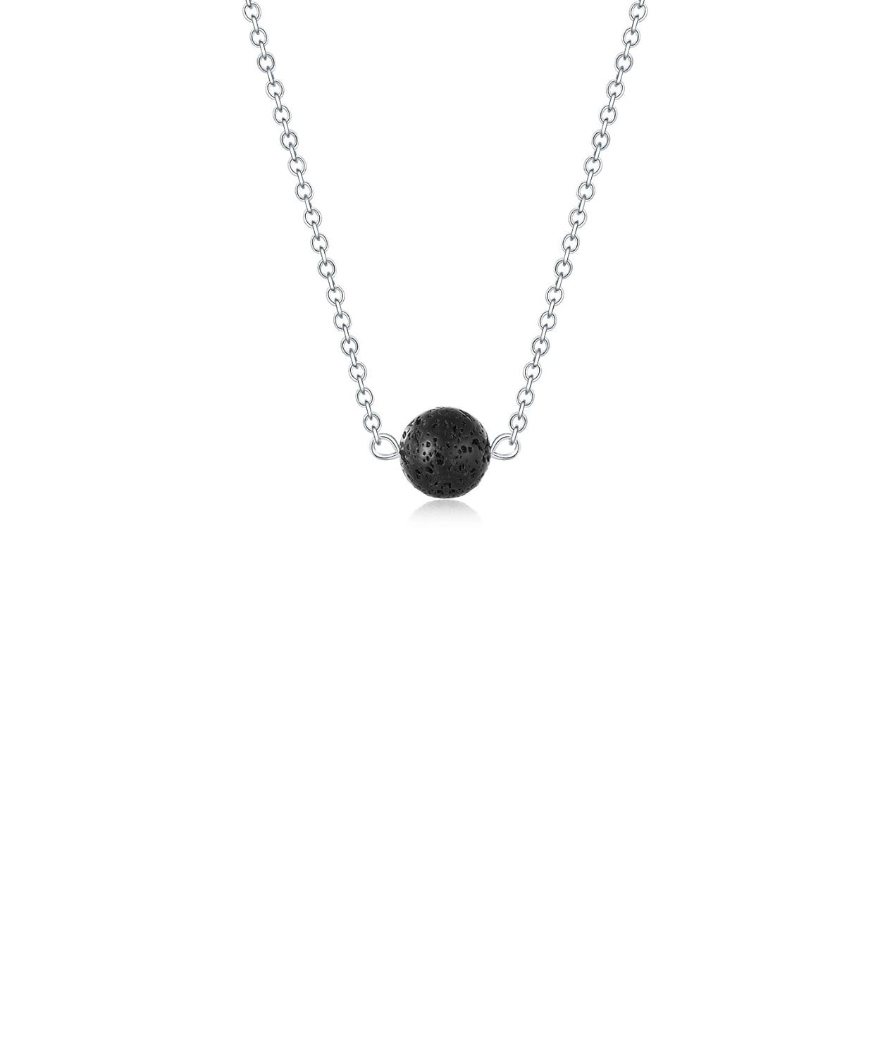 Stylish Lava Rock Aromatherapy Pendant Necklace in Silver and Black Design