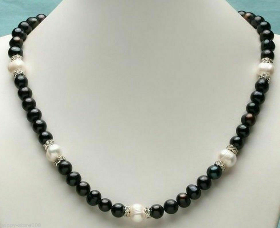 16″ 18″ 20″ 22″ 24″ 28″ 8-9mm Natural Black & White Akoya Pearl Beads Necklace