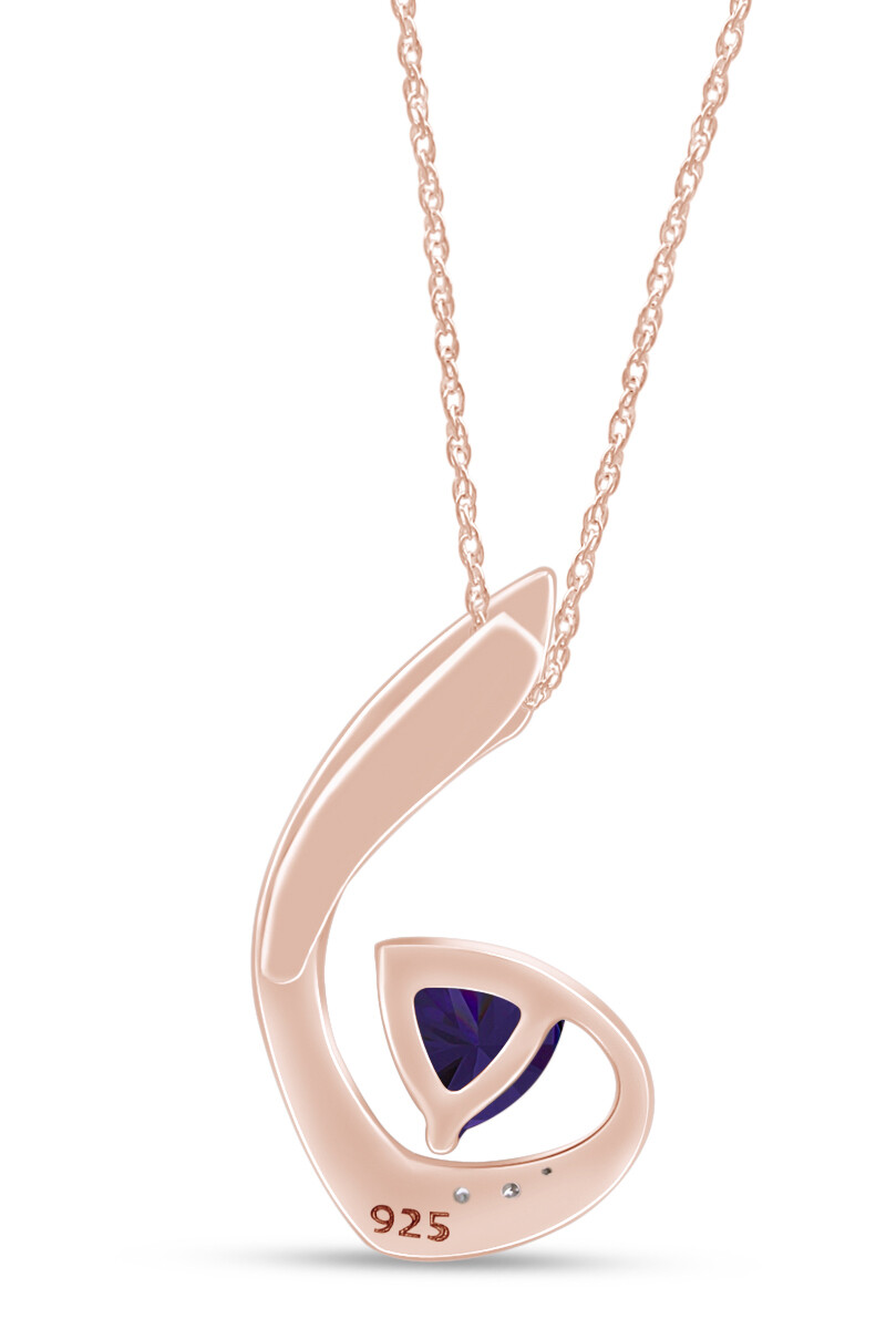 Trillion Cut Simulated Alexandrite Fashion Pendant Necklace 14K Rose Gold Plated