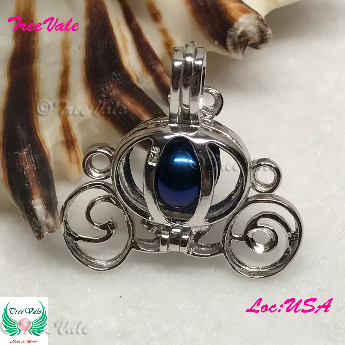 Princess Carriage – 925 Sterling Silver – Locket Pearl Cage Pendant – Hold 6-7mm