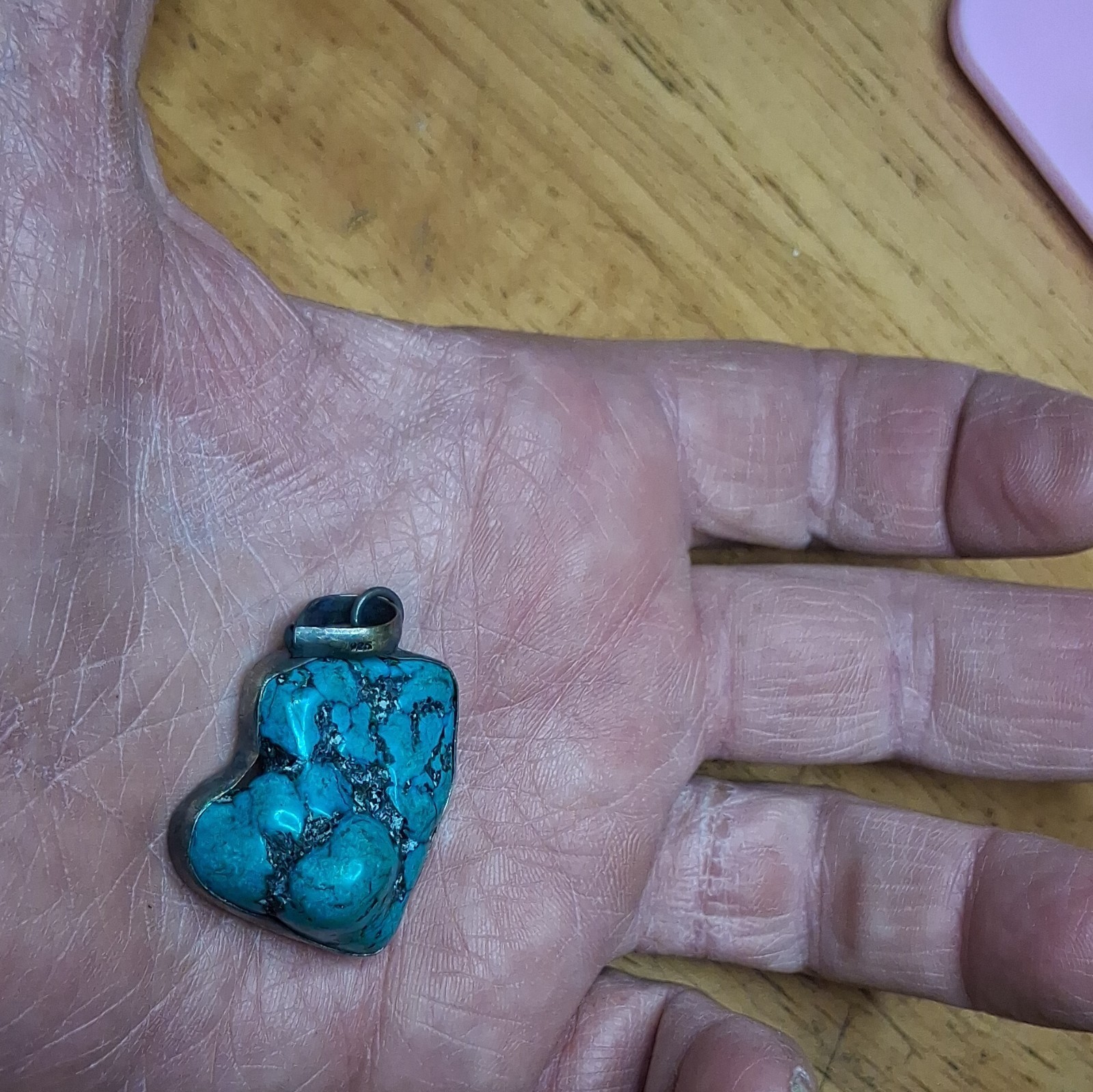 Heavy Turquoise Blue Stone Charm Pendant, Bezel Setting with Bail
