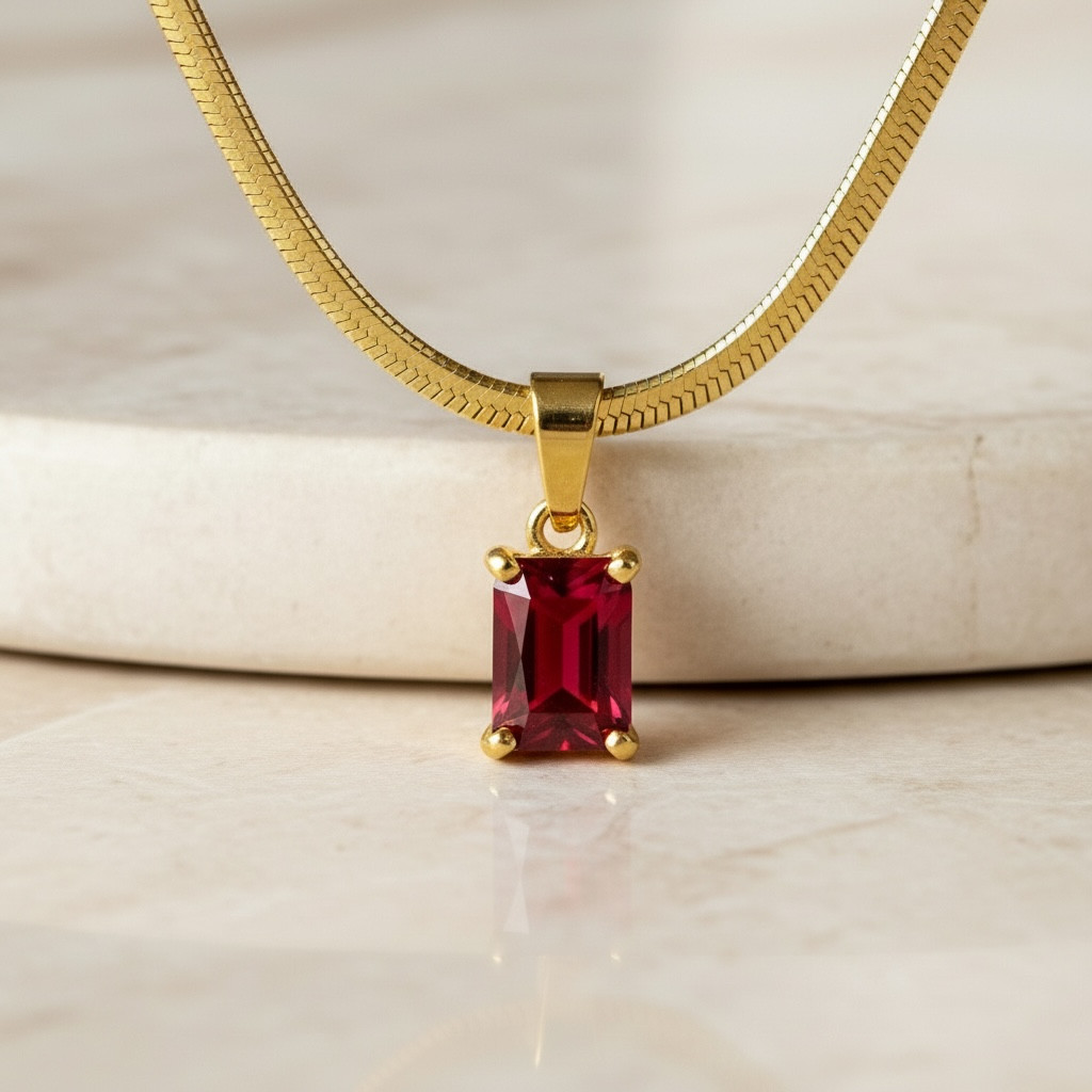 18K Gold-Plated Snake Chain Emerald CZ Pendent Dainty Layered Necklace Women