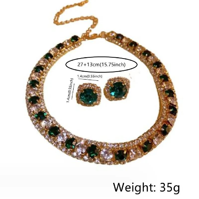 Women’s Rhinestone Decorated Necklace & EarringsTrendy Jewelry Set