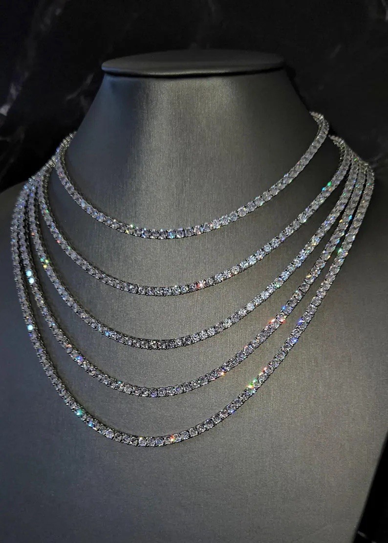 Moissanite VVS1 Tennis Chain Necklace 4mm Round Clear 925. Silver 20in