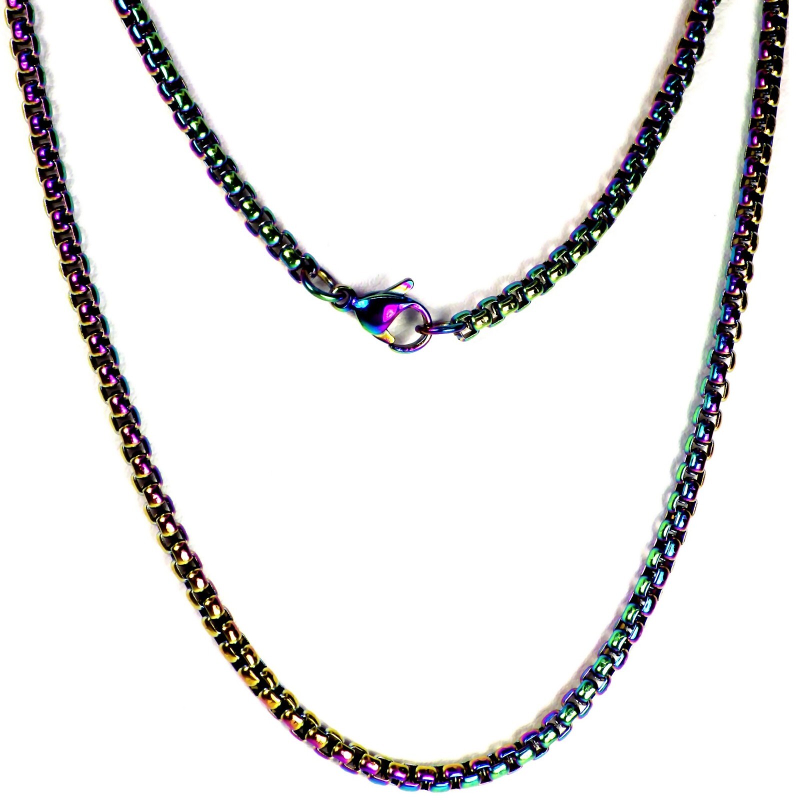 Rainbow Rolo Chain Stainless Steel 3mm Wide 15-36 inch Long Necklace Genderless