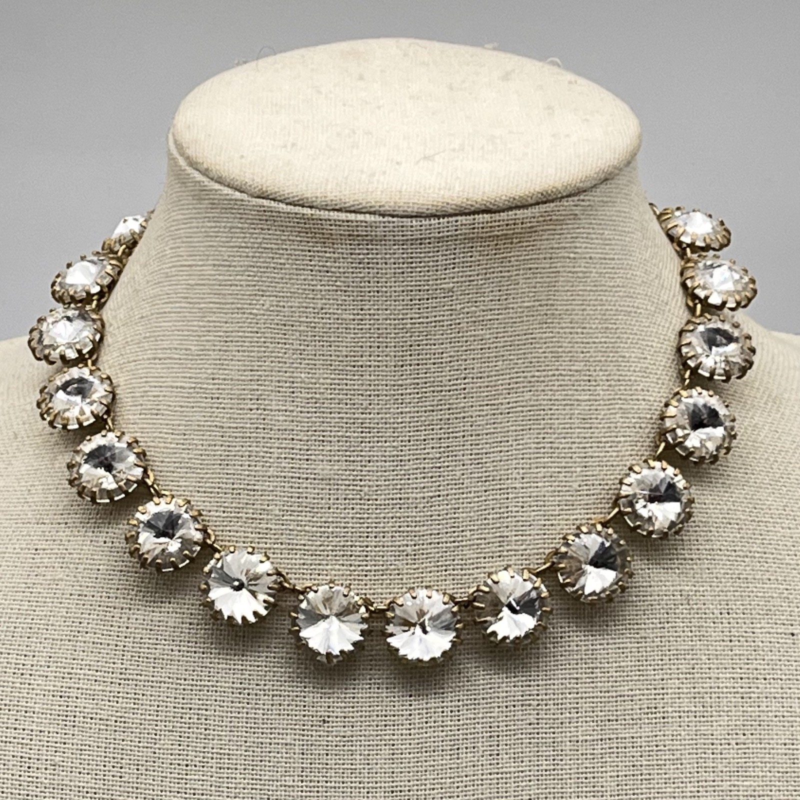 J Crew Crystal Necklace Rivoli Rhinestones Sparkly Statement 14″