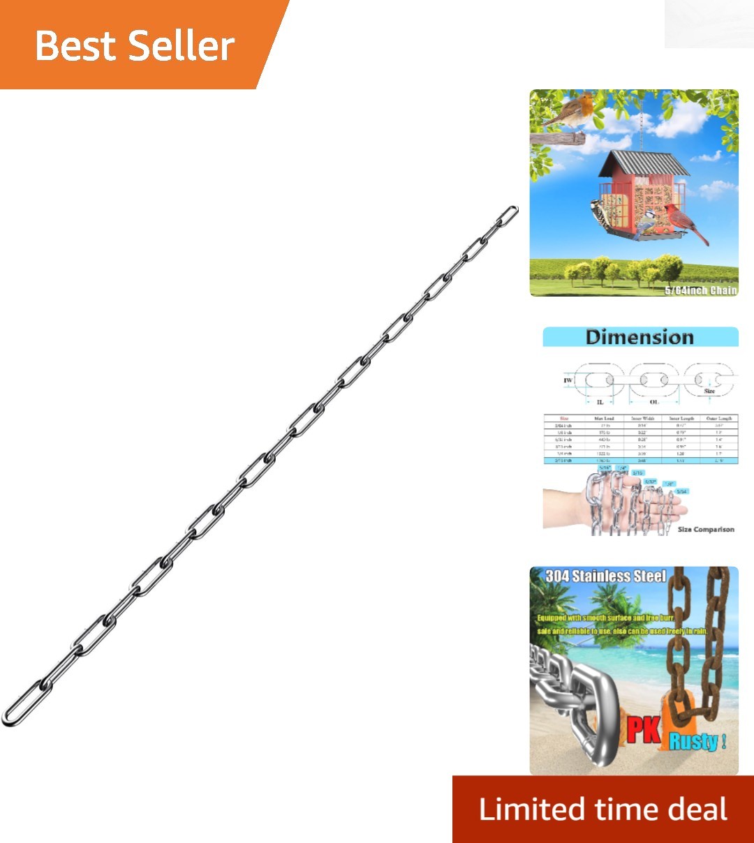 5/64in Light Duty Stainless Steel Chain – 6.5ft Rust Resistant for Home & Garden