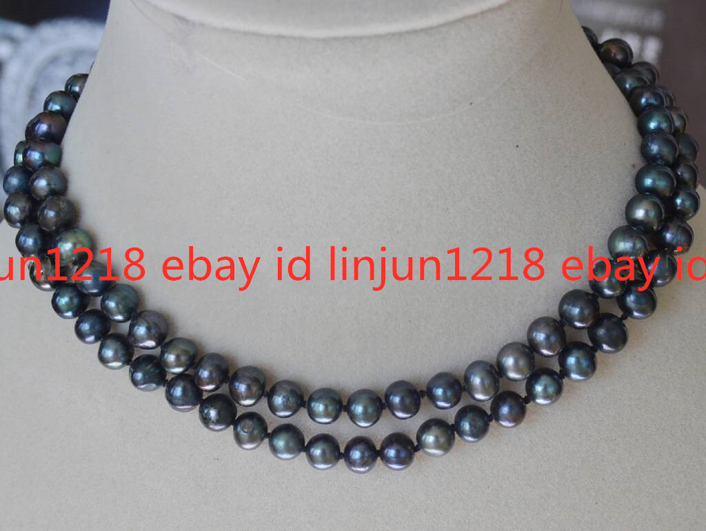 Real Natural 6-7mm Black Tahitian Freshwater Cultured Pearls Necklace 25 Inches