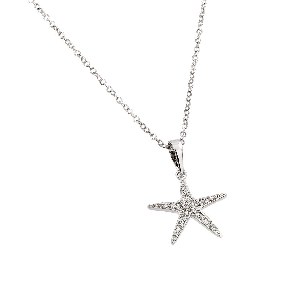 STAR FISH NECKLACE PENDANT W/ LAB DIAMONDS /925 STERLING SILVER / 18”