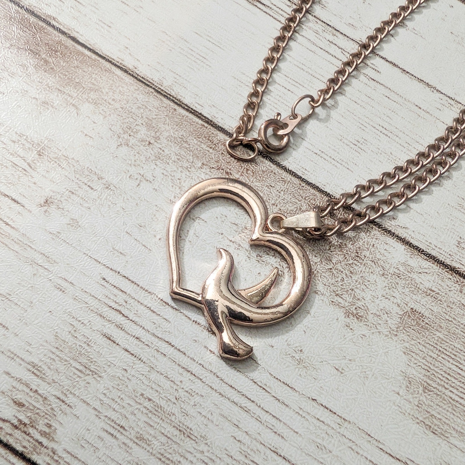 Rose Gold Tone Heart with Dove Necklace