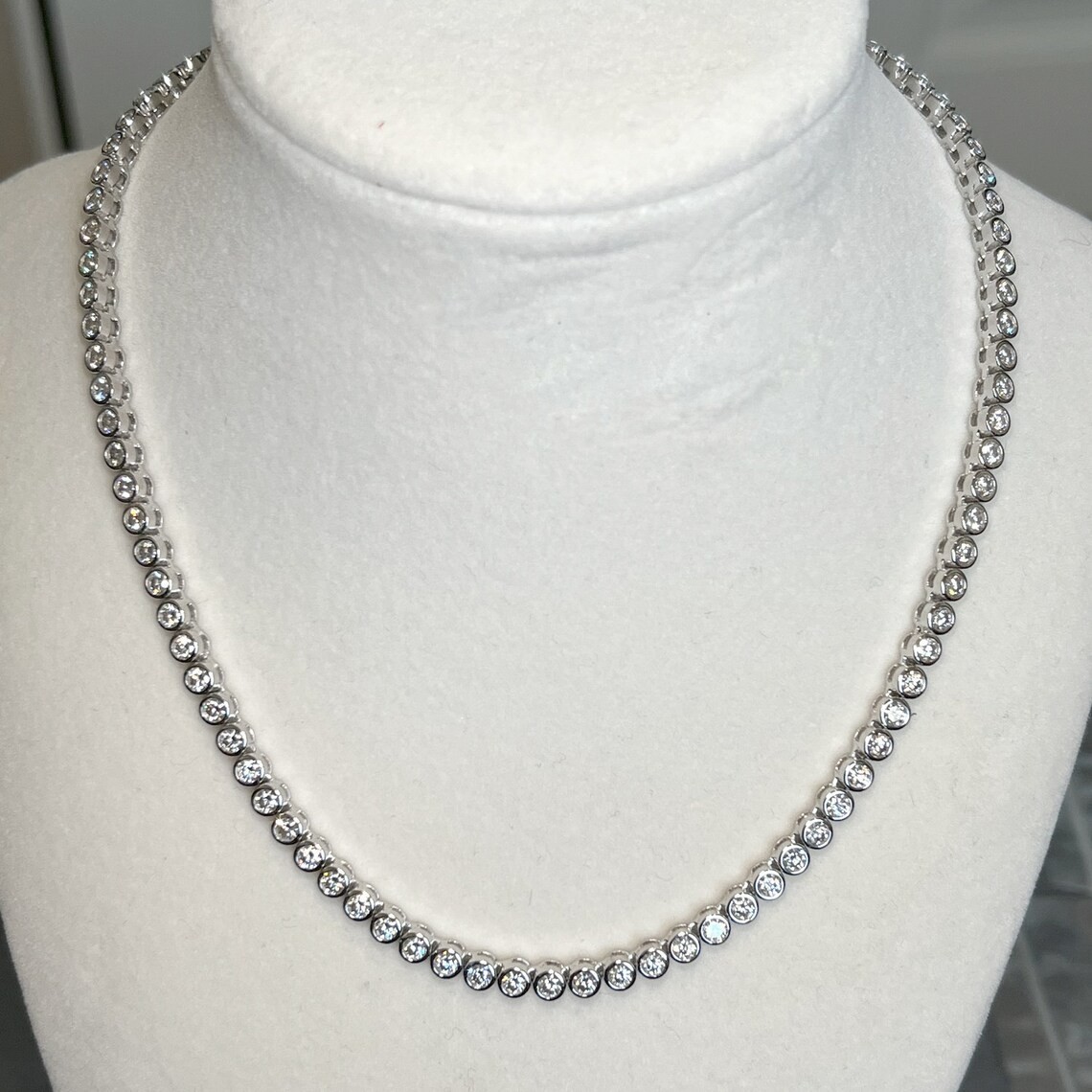 Certified new Bezel Set Moissanite Tennis Necklace women’s 18 inch