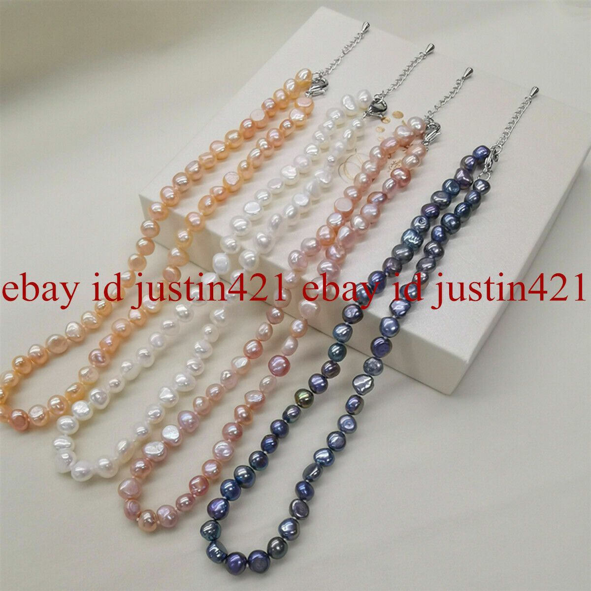 Real 8-9mm White Pink Purple Black Freshwater Baroque Pearl Necklace 16-36”
