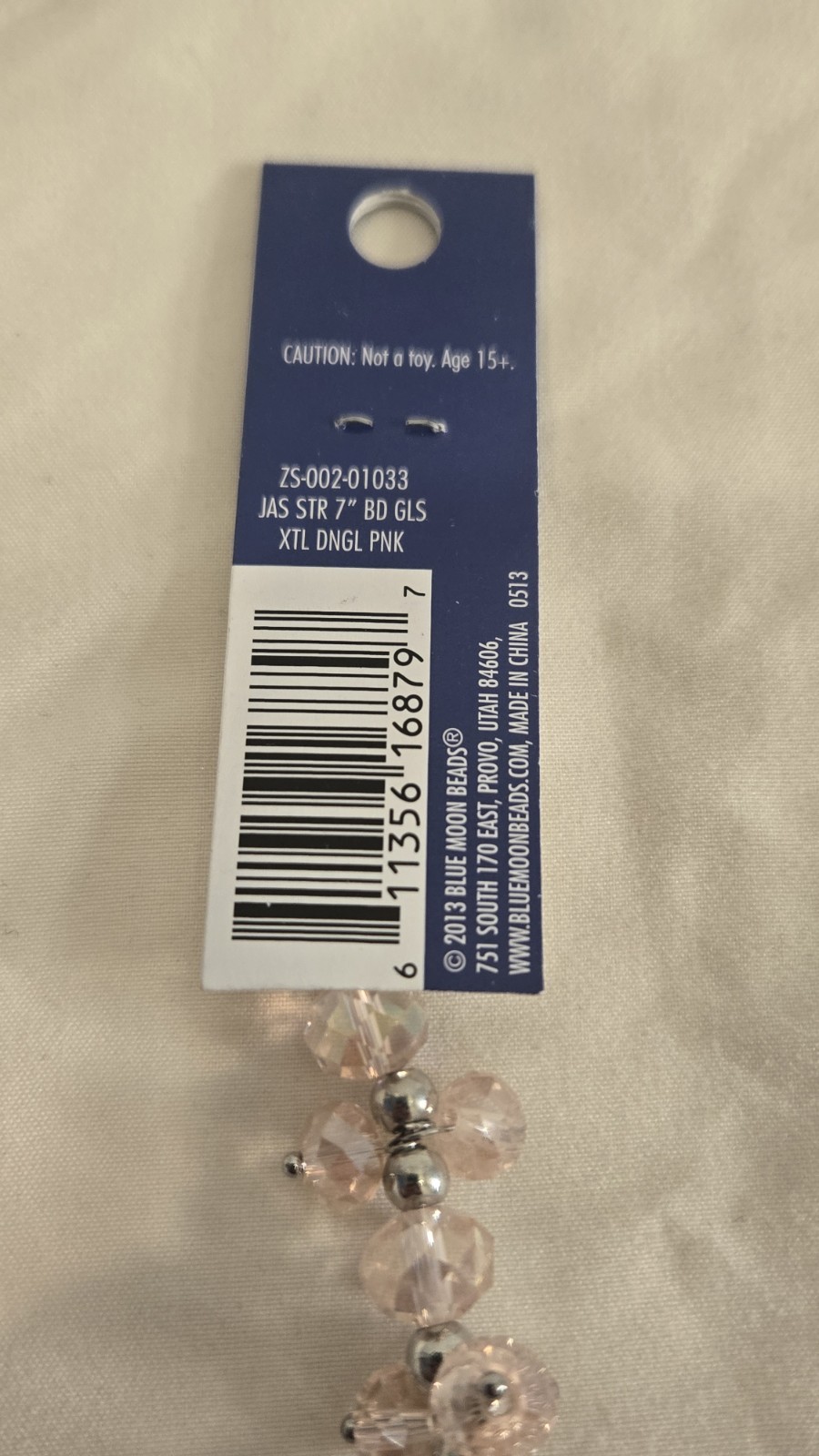 Blue Moon Beads 7in Pink Crystal Flower Dangle Pendant Ball/Bead Chain ZS-002