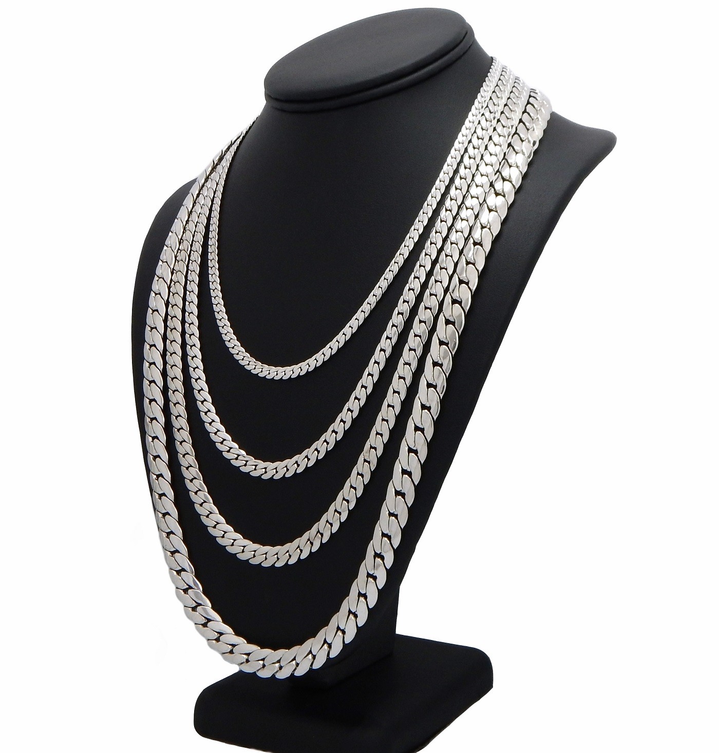 Men’s Miami Cuban link Chain 5mm to 10mm 20″ 24″ 30″ 14K White Gold Plated