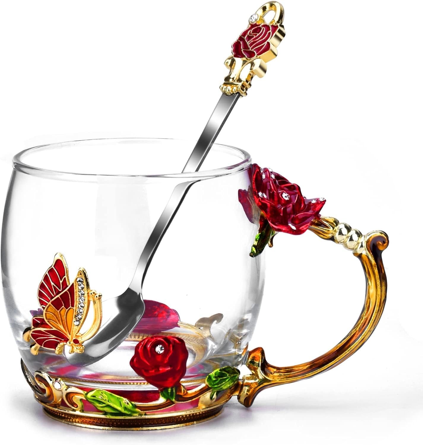Stylish 12oz Glass Enamel Mug Set with Spoon – Unique Gifting Idea for Women